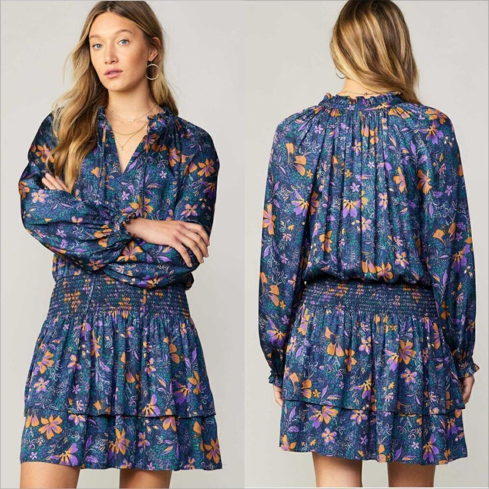 Current Air Floral Tiered Ruffle Mini Dress Size Small Smock Waist Cottage Boho - Picture 1 of 8